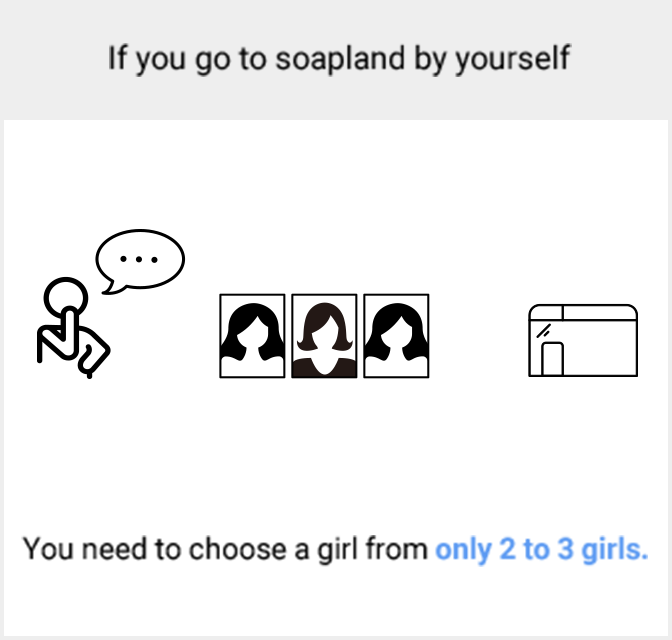 If you go to soapland by yourself. You need to choose a girl from only 2 to 3 girls.